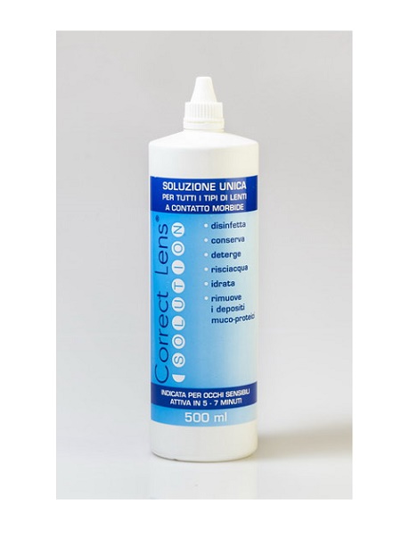 SOLUZIONE OCULARE PER LA CONSERVAZIONE E PULIZIA DELLE LENTIA CONTATTO CORRECT LENS SOLUTION 500ML - Angeli Pharm