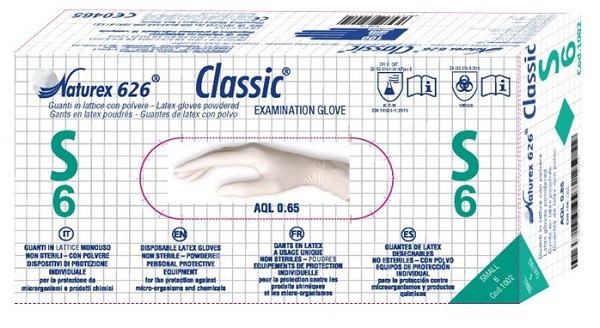 GUANTO IN LATTICE MONOUSO NON STERILE CON POLVERE NATUREX 626 CLASSIC MISURA SMALL 100 PEZZI - Angeli Pharm