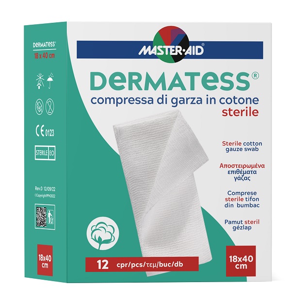GARZA COMPRESSA MASTER-AID DERMATESS COTONE 18X40CM 12 PEZZI - Angeli Pharm
