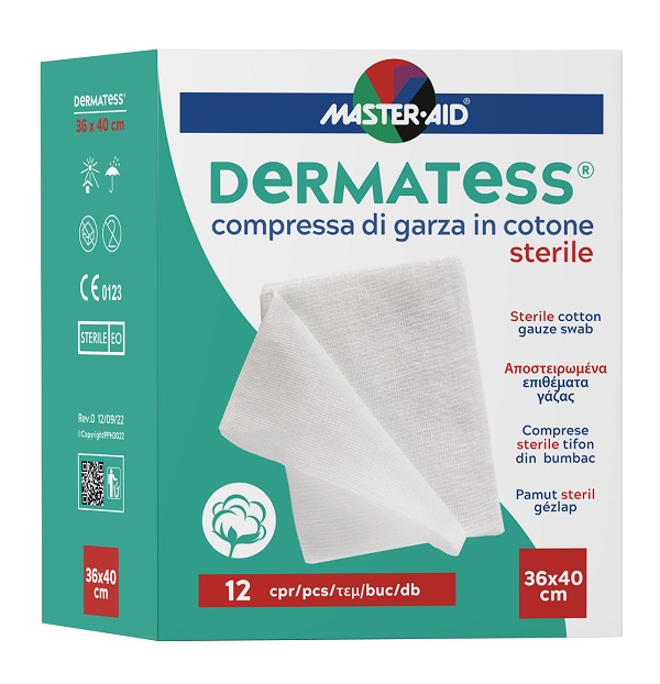 GARZA COMPRESSA MASTER-AID DERMATESS COTONE 36X40CM 12 PEZZI - Angeli Pharm