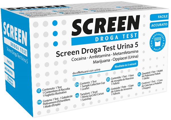 SCREEN DROGA TEST 5 DROGHE TEST ANTIDROGA CON CONTENITORE URINA - Angeli Pharm