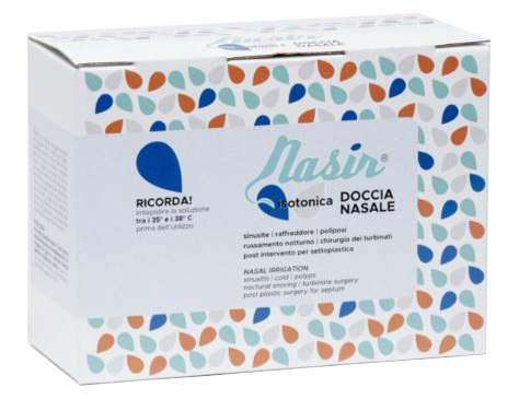 NASIR LAVAGGIO NASALE SOLUZIONE FISIOLOGICA ISOTONICA STERILE SCATOLA CON 4 SACCHE 500ML 4 BLISTER 1 VENTOSA - Angeli Pharm