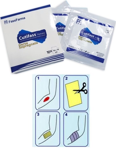 CUTIFASS GARZA 10X10 CM IMPREGNATA CON POMATA 10 PEZZI - Angeli Pharm