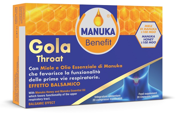 MANUKA BENEFIT GOLA THROAT 20 COMPRESSE MASTICABILI - Angeli Pharm