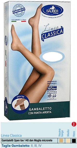 SAUBER GAMBALETTO OPEN TOE MAGLIA MICRORETE 140 DEN COLORE MEDIO TAGLIA 2 LINEA CLASSICA - Angeli Pharm