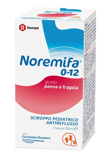 SCIROPPO PEDIATRICO ANTIREFLUSSO NOREMIFA 0-12 FLACONE 200 ML GUSTO PANNA E FRAGOLA - Angeli Pharm
