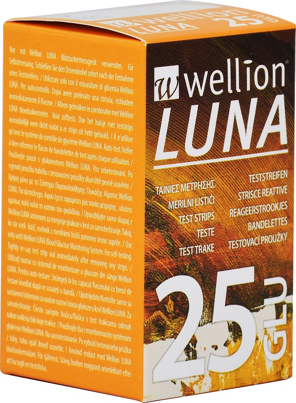 WELLION LUNA 25 STRIPS STRISCE PER MISURAZIONE GLICEMIA - Angeli Pharm