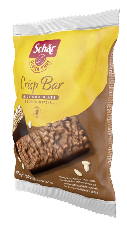SCHAR CRISP BAR WAFERS CON NOCCIOLE RICOPERTI DI RISO SOFFIATO E CIOCCOLATO AL LATTE 3 PORZIONI DA 35 G - Angeli Pharm