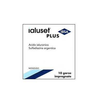 GARZA IALUSET PLUS IMPREGNATA DI CREMA DI ACIDO IALURONICO 0,05%, DI SULFADIAZINA ARGENTICA 1%, MACROGOL, GLICEROLO E ACQUA 10 X 10 CM 10 PEZZI - Angeli Pharm