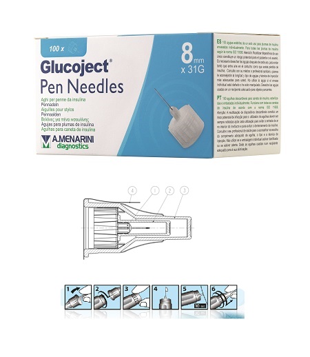 AGO PER PENNA DA INSULINA GLUCOJECT LUNGHEZZA 8 MM GAUGE 31 100 PEZZI - Angeli Pharm