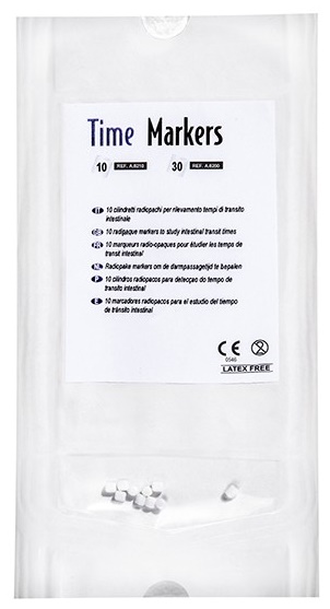 MARCATORE RADIOPACO IN GRANULI A BASE DI POLIPROPILENE FOOD GRADE E BARIO SOLFATO FU TIME-MARKERS PER RILEVAMENTO TEMPO DI TRANSITO INTESTINALE BUSTA DA 10 CILINDRETTI 20 PEZZI - Angeli Pharm