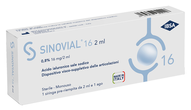 SIRINGA INTRA-ARTICOLARE SINOVIAL 16 ACIDO IALURONICO SALE SODICO 0,8% 16MG/2ML 2ML + AGO 21 GAUGE - Angeli Pharm