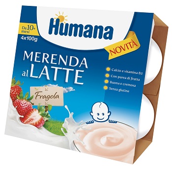 HUMANA MERENDA AL LATTE GUSTO FRAGOLA 100 G 4 PEZZI - Angeli Pharm