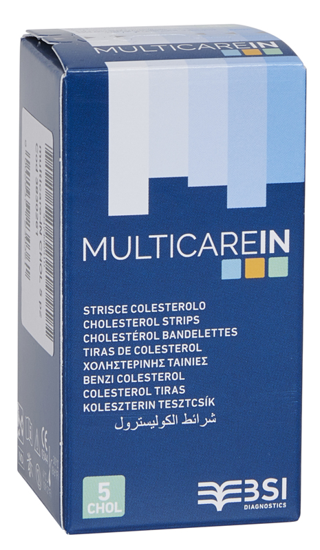 TEST COLESTEROLEMIA MULTICARE IN COLESTEROLO IN STRISCE CON ASPIRAZIONE CAPILLARE 5 PEZZI - Angeli Pharm
