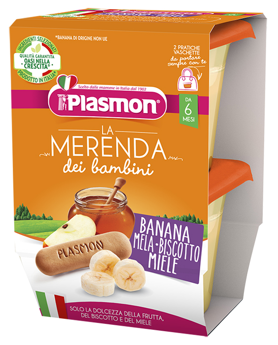 PLASMON LA MERENDA DEI BAMBINI MERENDE BANANA MELA BISCOTTO MIELE ASETTICO 2 X 120 G - Angeli Pharm