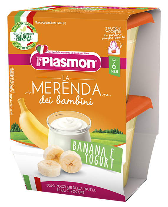 PLASMON LA MERENDA DEI BAMBINI SAPORI DI NATURA BANANA YOGURT ASETTICO 2 X 120 G - Angeli Pharm