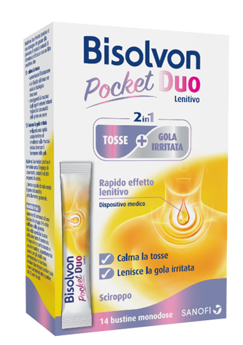 BISOLVON DUO POCKET LENITIVO TOSSE + GOLA IRRITATA A BASE DI MIELE E ALTEA 14 BUSTINE MONODOSE 10 ML - Angeli Pharm