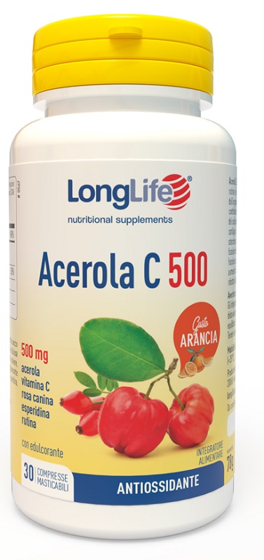 LONGLIFE ACEROLA C500 ARANCIA 30 COMPRESSE MASTICABILI - Angeli Pharm
