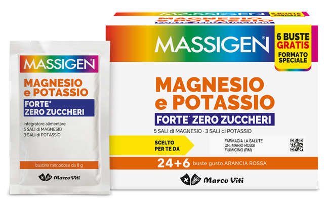 MASSIGEN MAGNESIO POTASSIO FORTE ZERO ZUCCHERO 24 BUSTINE + 6 BUSTINE - Angeli Pharm