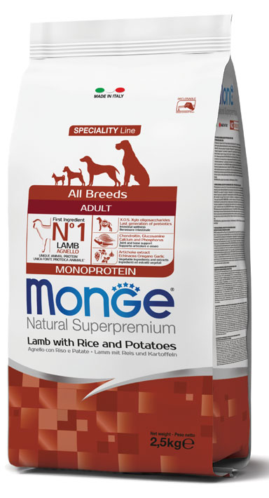 MONGE ALL BREEDS ADULT AGNELLO RISO & PATATE 2500 G - Angeli Pharm