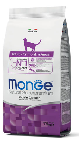 MONGE NATURAL SUPERPREMIUM SECCO GATTO ADULT CAT 1,5 KG - Angeli Pharm