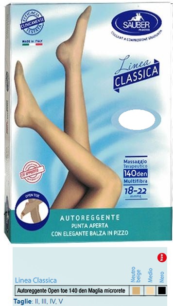 SAUBER AUTOREGGENTE OPEN TOE MAGLIA MICRORETE 140 DEN COLORE NEUTRO BEIGE TAGLIA 4 LINEA CLASSICA - Angeli Pharm