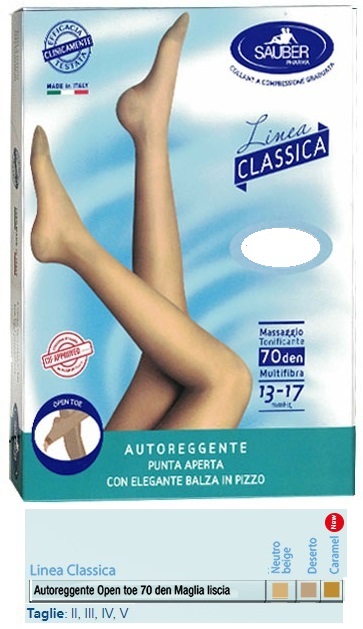 SAUBER AUTOREGGENTE OPEN TOE MAGLIA LISCIA 70 DEN COLORE NEUTRO BEIGE TAGLIA 5 LINEA CLASSICA - Angeli Pharm