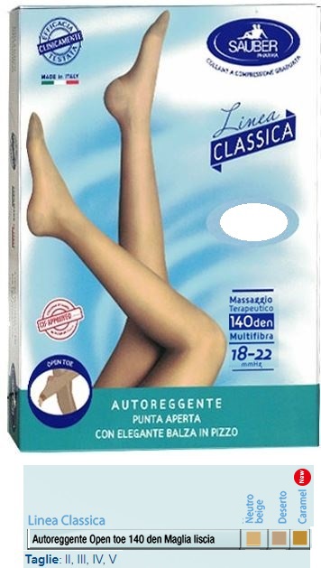 SAUBER AUTOREGGENTE OPEN TOE MAGLIA LISCIA 140 DEN COLORE NEUTRO BEIGE TAGLIA 4 LINEA CLASSICA - Angeli Pharm