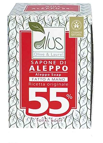 ALUS OLIVE & LAUREL SAPONE DI ALEPPO FATTO A MANO 55% 200 G - Angeli Pharm