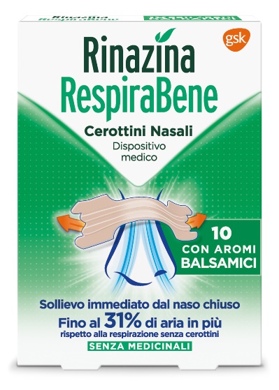 RINAZINA RESPIRABENE CEROTTI NASALI CON AROMI BALSAMICI CARTON 10 PEZZI - Angeli Pharm