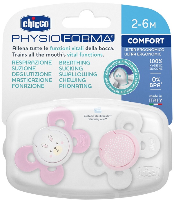 CHICCO SUCCHIETTO COMFORT GIRL SILICONE 2-6 MESI 2 PEZZI - Angeli Pharm