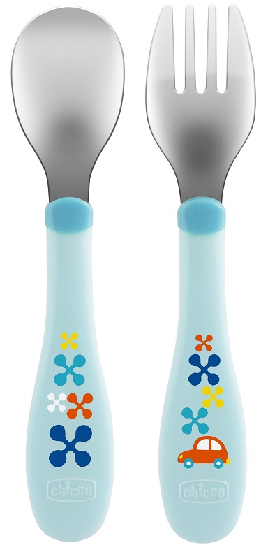 CHICCO POSATE INOX 18M+ AZZURRO/VERDE - Angeli Pharm