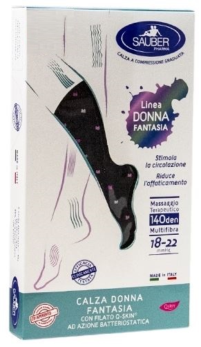 SAUBER CALZA DONNA FANTASIA FILATO Q-SKIN 140 DEN NERO POIS BIANCO ROSA CICLAMINO TAGLIA P - Angeli Pharm