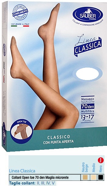 SAUBER COLLANT OPEN TOE MAGLIA MICRORETE 70 DEN COLORE NERO TAGLIA 4 LINEA CLASSICA - Angeli Pharm