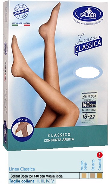 SAUBER COLLANT OPEN TOE MAGLIA LISCIA 140 DEN COLORE CARAMEL TAGLIA 3 LINEA CLASSICA - Angeli Pharm