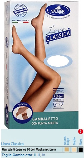SAUBER GAMBALETTO OPEN TOE MAGLIA MICRORETE 70 DEN COLORE NERO TAGLIA 4 LINEA CLASSICA - Angeli Pharm