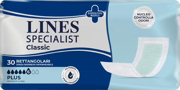 PANNOLONE RETTANGOLARE LINES SPECIALIST CLASSIC SENZA BARRIERA 30 PEZZI - Angeli Pharm