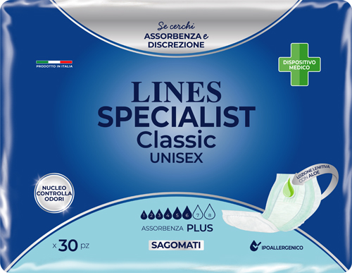 PANNOLONE SAGOMATO LINES SPECIALIST CLASSIC PLUS 30 PEZZI - Angeli Pharm