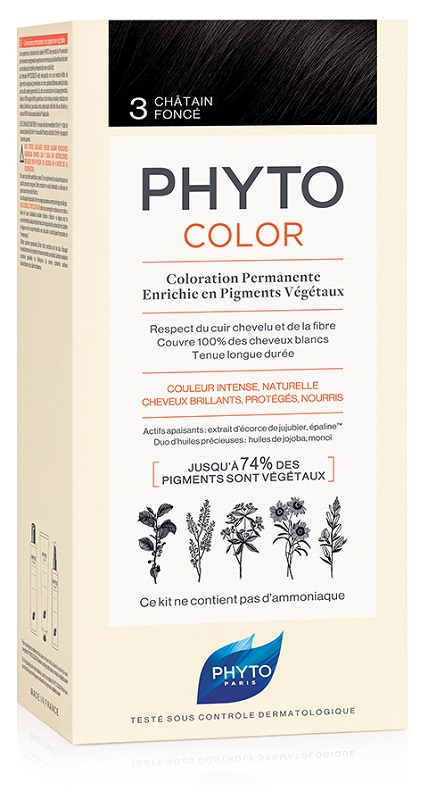 PHYTOCOLOR 3 CASTANO SCURO 1 LATTE + 1 CREMA + 1 MASCHERA + 1 PAIO DI GUANTI - Angeli Pharm