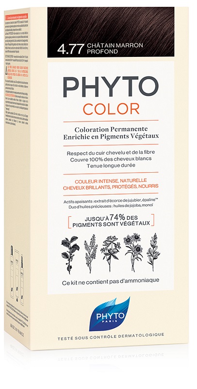PHYTOCOLOR 4,77 CASTANO MARRONE INTENSO LATTE + CREMA + MASCHERA + 1 PAIO DI GUANTI - Angeli Pharm
