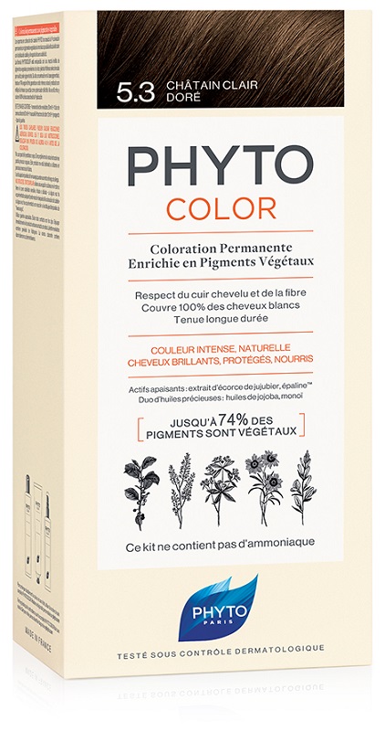 PHYTOCOLOR 5,3 CASTANO CHIARO DORATO LATTE + CREMA + MASCHERA + PAIO DI GUANTI - Angeli Pharm
