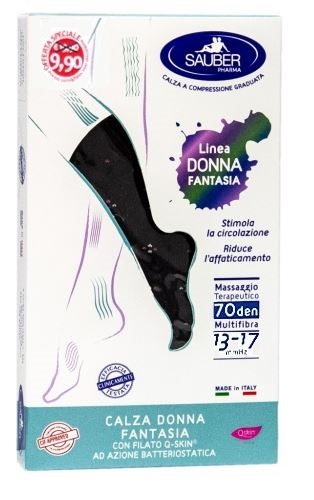 SAUBER CALZA DONNA FANTASIA FILATO Q-SKIN 70 DEN NERO POIS BOUQUET PERLATO GERANIO TAGLIA M PROMO - Angeli Pharm