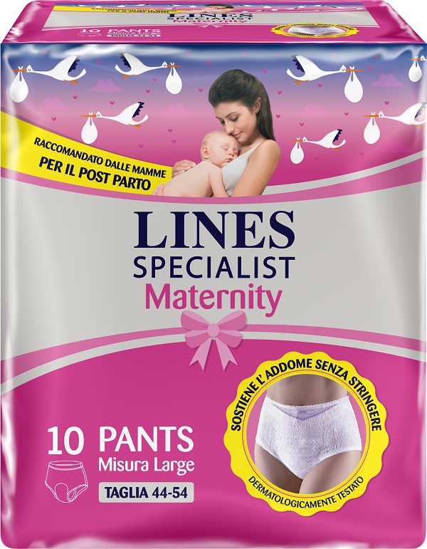 LINES SPECIALIST MATERNITY MUTANDINA ASSORBENTE PER PERDITE POST PARTO MISURA LARGE 10 PEZZI - Angeli Pharm
