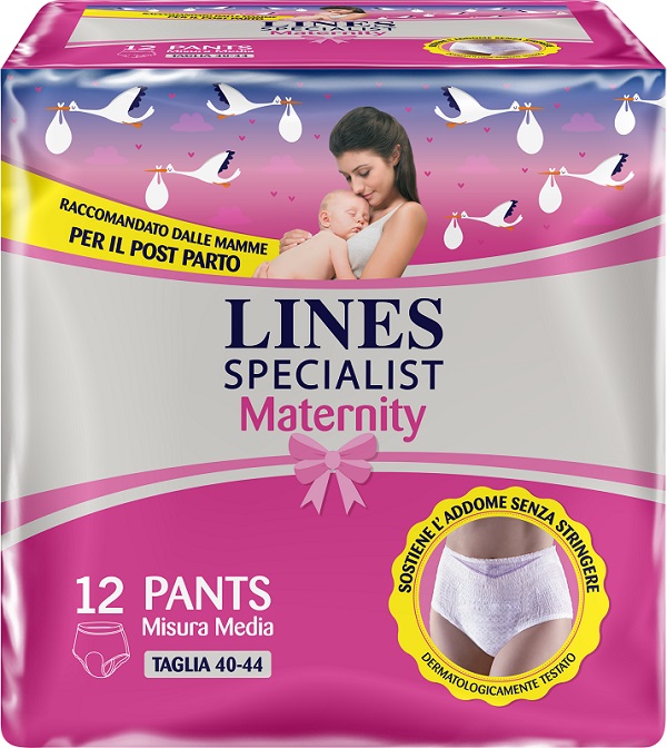 LINES SPECIALIST MATERNITY MUTANDINA ASSORBENTE PER PERDITE POST PARTO MISURA MEDIUM 12 PEZZI - Angeli Pharm