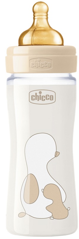 CHICCO BIBERON ORIGINAL 240ML VETRO 1 FORO 1 FORO UNISEX CON TETTARELLA IN CAUCCIU' - Angeli Pharm