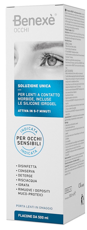 SOLUZIONE UNICA BENEXE' OCCHI PULIZIA LENTI A CONTATTO 500 ML + PORTALENTI IN OMAGGIO - Angeli Pharm