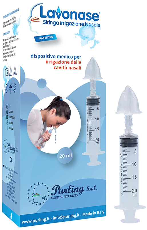 LAVONASE IRRIGAZIONE NASALE NON STERILE SIRINGA 20 ML + LUER-LOCK CON CAPPUCCIO + UGELLO NASALE CON RACCORDO LUER-LOCK + PERFORATORE CON VALVOLA NON RITORNO CON TAPPO - Angeli Pharm