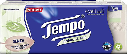 TEMPO FAZZOLETTI NATURAL&SOFT 10 PEZZI DA 9 FAZZOLETTI - Angeli Pharm
