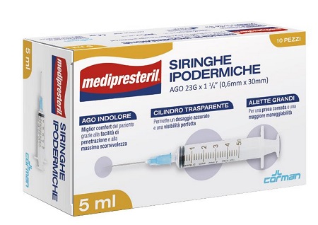 SIRINGA IPODERMICA MEDIPRESTERIL AGO 23 GAUGE 1 1/4 0,5X30MM 5 ML 10 PEZZI - Angeli Pharm