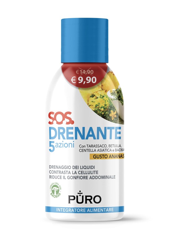 PURO DRENANTE 5 AZIONI CON BAOBAB GUSTO ANANAS 500 ML - Angeli Pharm